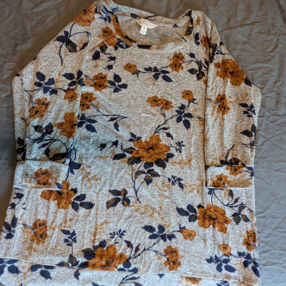 Market & Spruce Floral Print Sweater - Gray and Orange